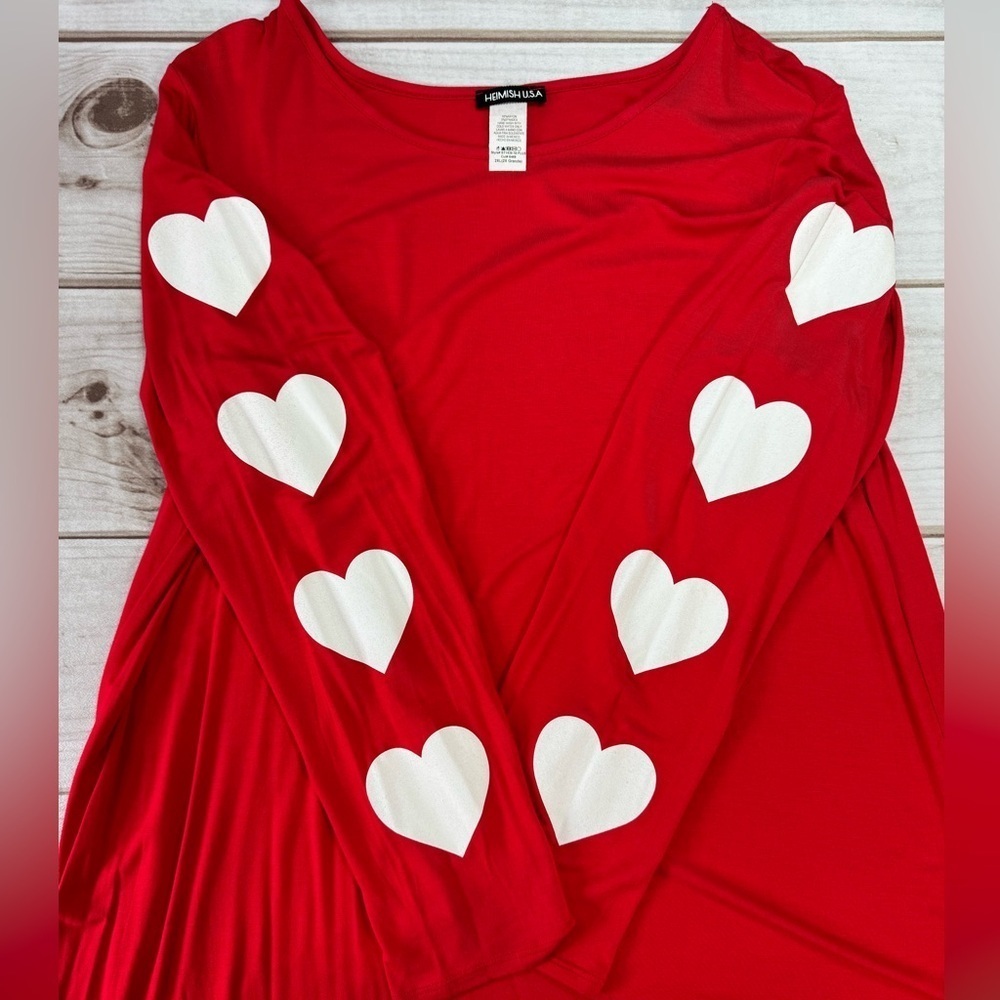 Red Knit Tunic with White Hearts on Long Sleeves Romantic Comfy Valentines Day